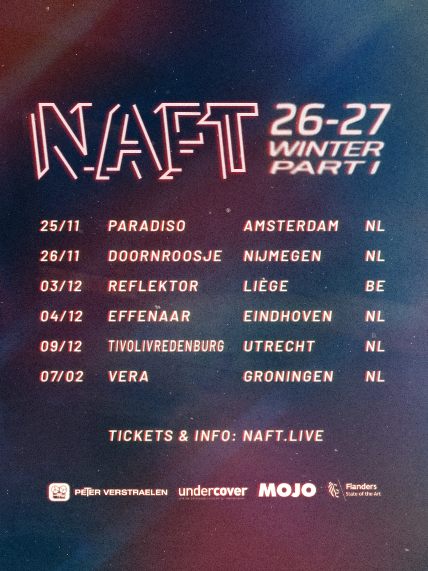 WINTER TOUR PART I ❄️

Yup! It’s early, but here are the first winter tour dates! Tickets will go on sale tomorrow friday 5/6

- 25/11 @paradisoadam Amsterdam 🇳🇱
- 26/11 @doornroosjenl Nijmegen 🇳🇱
- 03/12 @reflektorclub Liège 🇧🇪
- 04/12 @effenaar Eindhoven 🇳🇱
- 09/12 @tivolivredenburg Utrecht 🇳🇱
- 07/02 @veragroningen Groningen 🇳🇱
.
.
.
#wintertour